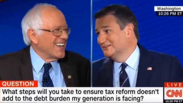 ‘Don’t interrupt me while I’m interrupting you!’: Ted Cruz and Bernie Sanders ribbed each other nonstop at CNN’s debate on tax reform