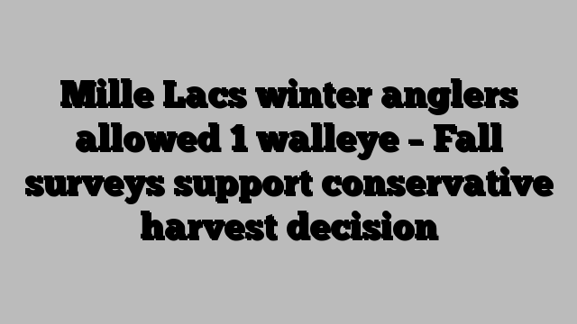 Mille Lacs winter anglers allowed 1 walleye – Fall surveys support conservative harvest decision